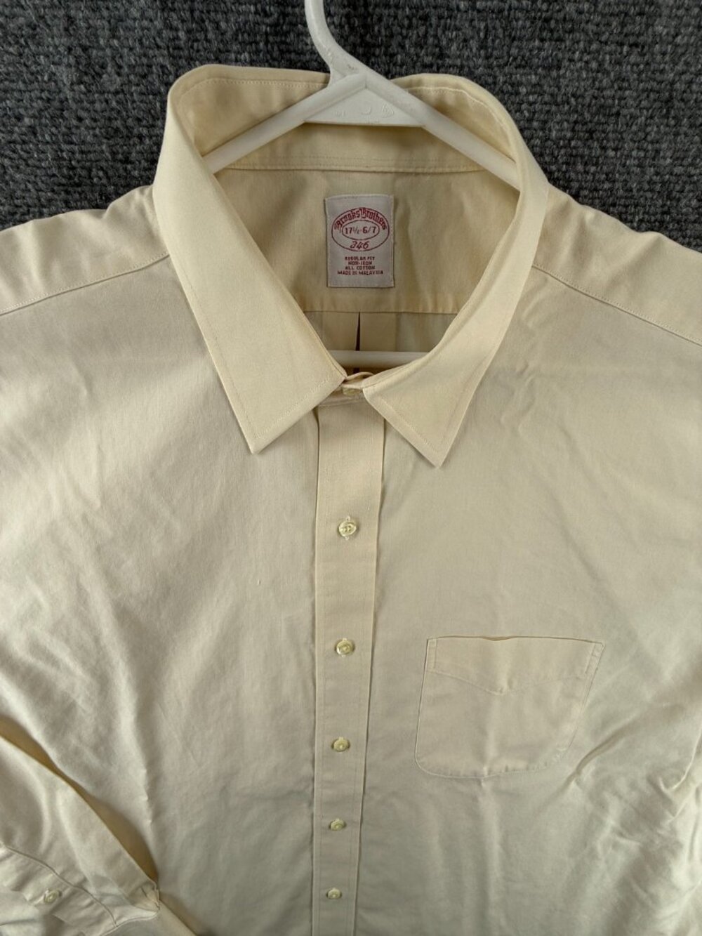 Brooks Brothers Non-Iron Point Cotton 17.5 6/7 Yellow Men Pocket Button Up Shirt